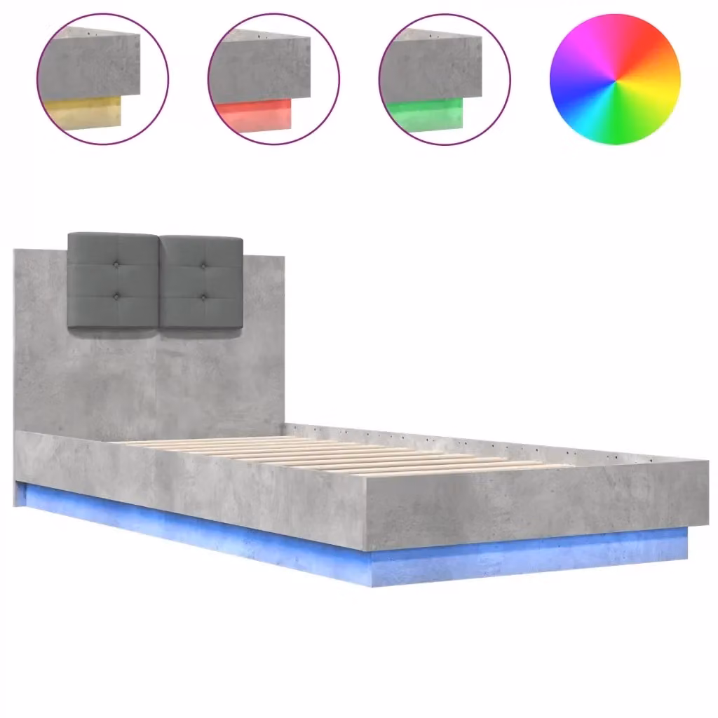 vidaXL Giroletto Moderno con Testiera, Illuminazione LED e Porta USB, Grigio, L/P/H: 100 x 200 x 103 cm – 2