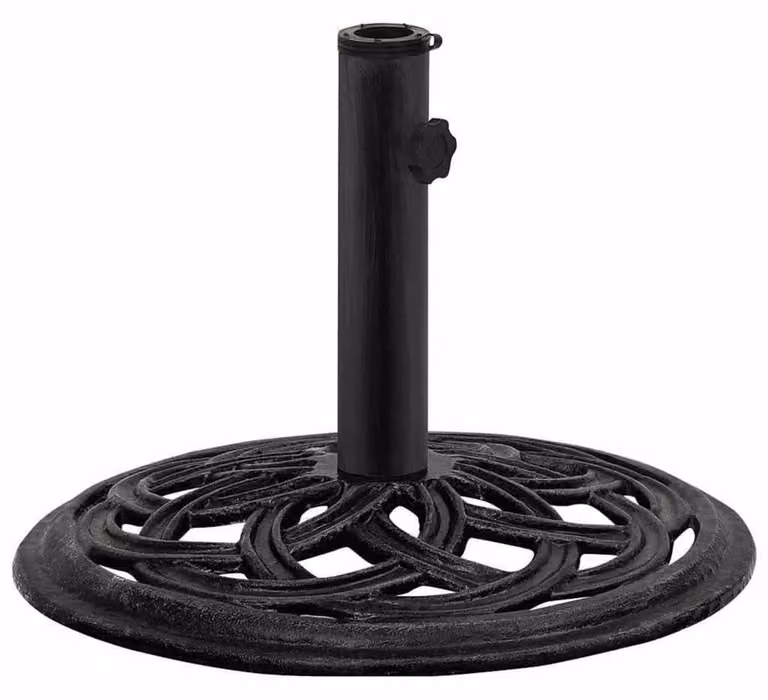 Supporto per ombrellone in ghisa, nero, dimensioni 44x44x31 cm, peso 9 kg, adatto per alberi per ombrelloni di diametro 3,6-4,8 cm