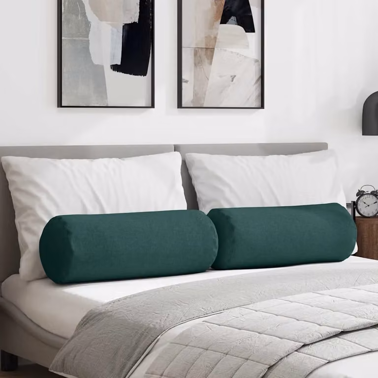 Set di 2 cuscini a rullo vidaXL in tessuto verde scuro, lavabili e con rivestimento rimovibile, Ø 25 x 70 cm