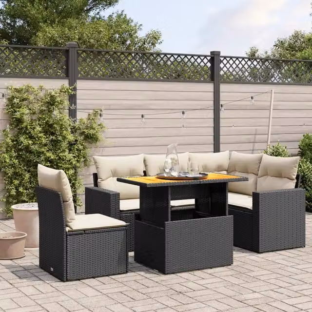 Set Divano da Giardino 6 pz con Cuscini Nero in Polyrattan 3271315