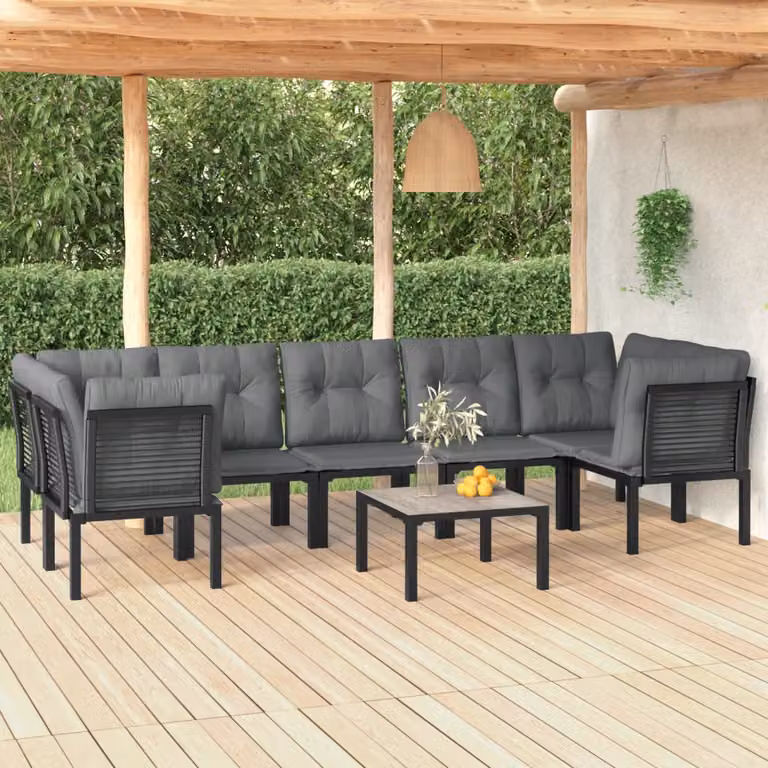 Set Salotto da Giardino vidaXL 8 pz in Polyrattan Nero e Grigio con Cuscini e Tavolino da Caffè