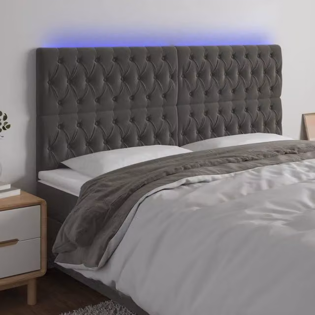 Testiera a LED GrigioScuro 200x7x118/128cm in Velluto 3122827