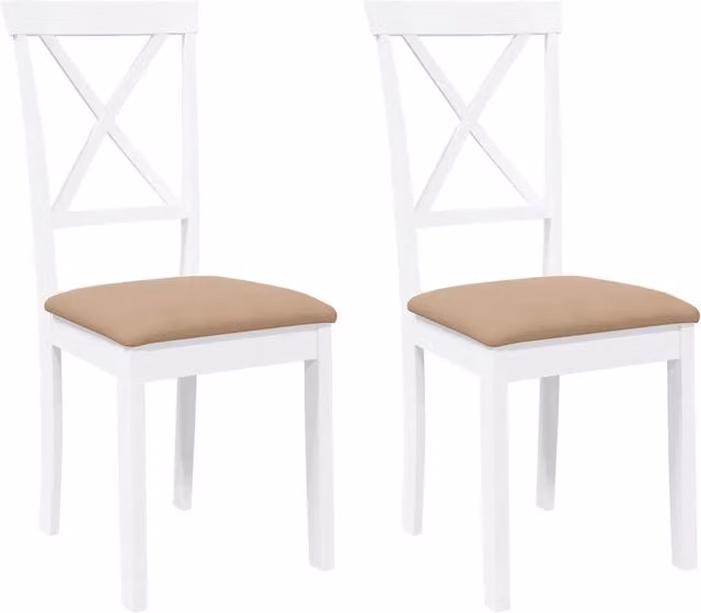 Set di 2 sedie da pranzo in legno di Hevea bianco e marrone con cuscini in tessuto