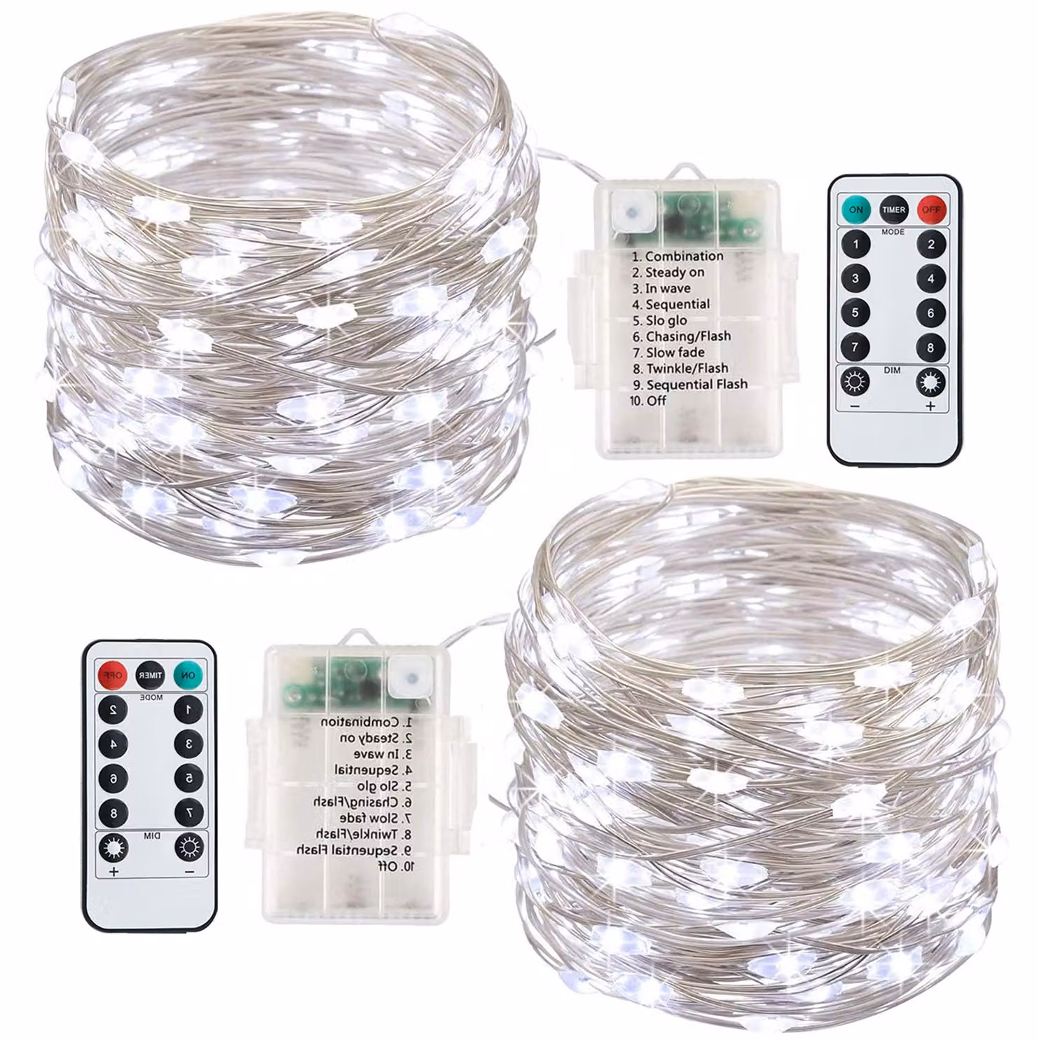 Catena luminosa, 2 x 13 metri, 120 LED, luce bianca fredda, alimentazione a batteria, grado di protezione IP65