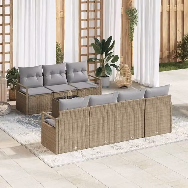 Set di divani 8 pz 7-Numero di posti Beige e grigio polyrattan 3346290