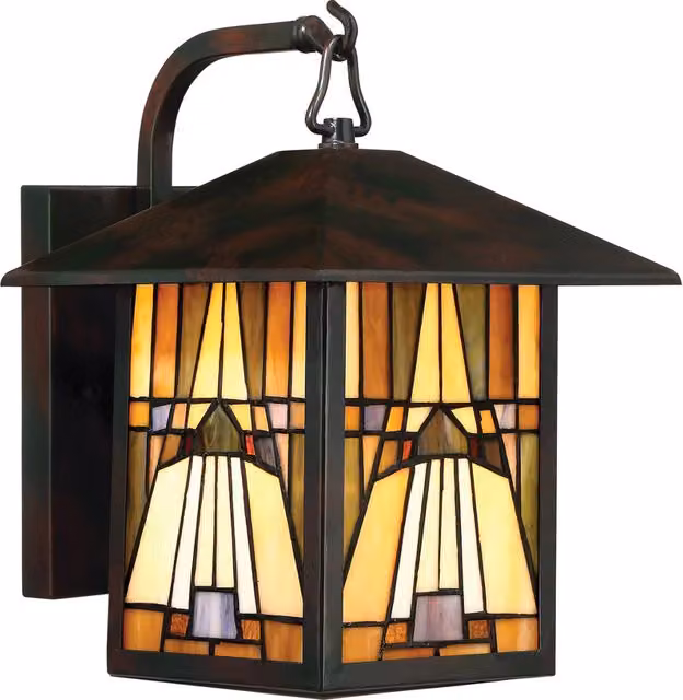 Applique esterna Inglenook vetro Tiffany bronzo E27 Quoizel