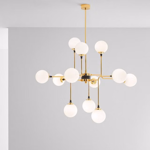 Lampada a sospensione Stilnovo Galassia in ottone e vetro bianco con luce LED warm white