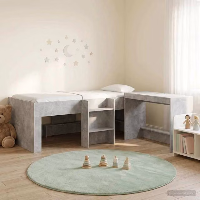 Letto alto per bambini con scrivania 2 pz Grigio Cemento 3423473
