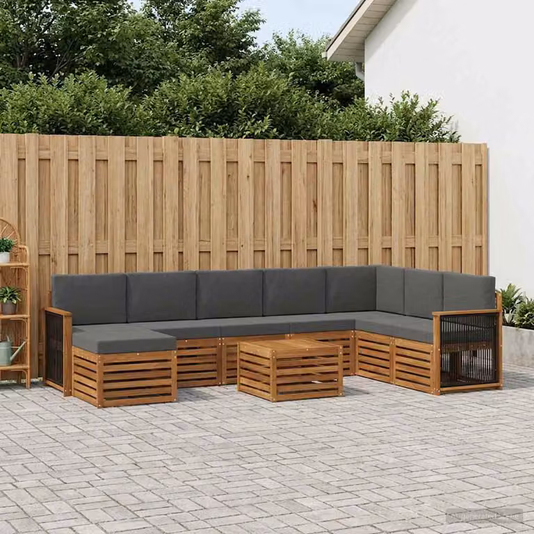 Set di divani da esterno vidaXL 9 pz in legno di acacia con cuscini, forma a L, colori beige e antracite