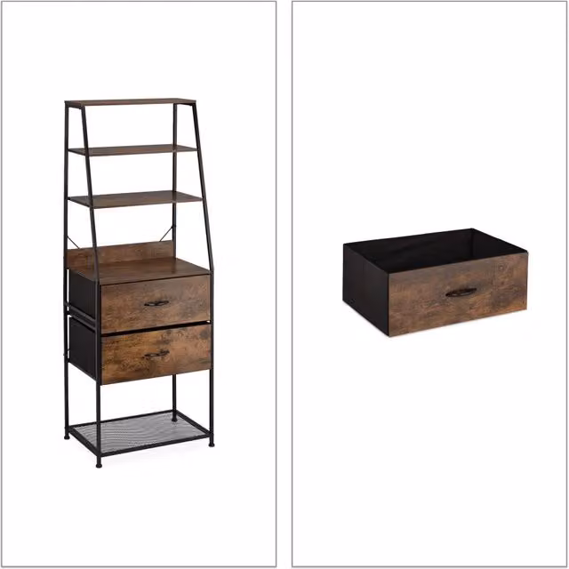 Libreria vintage in stile industriale con 5 ripiani e 2 cassetti ufficio soggiorno 140 x 80 x 35 cm in metallo nero 13_0010885