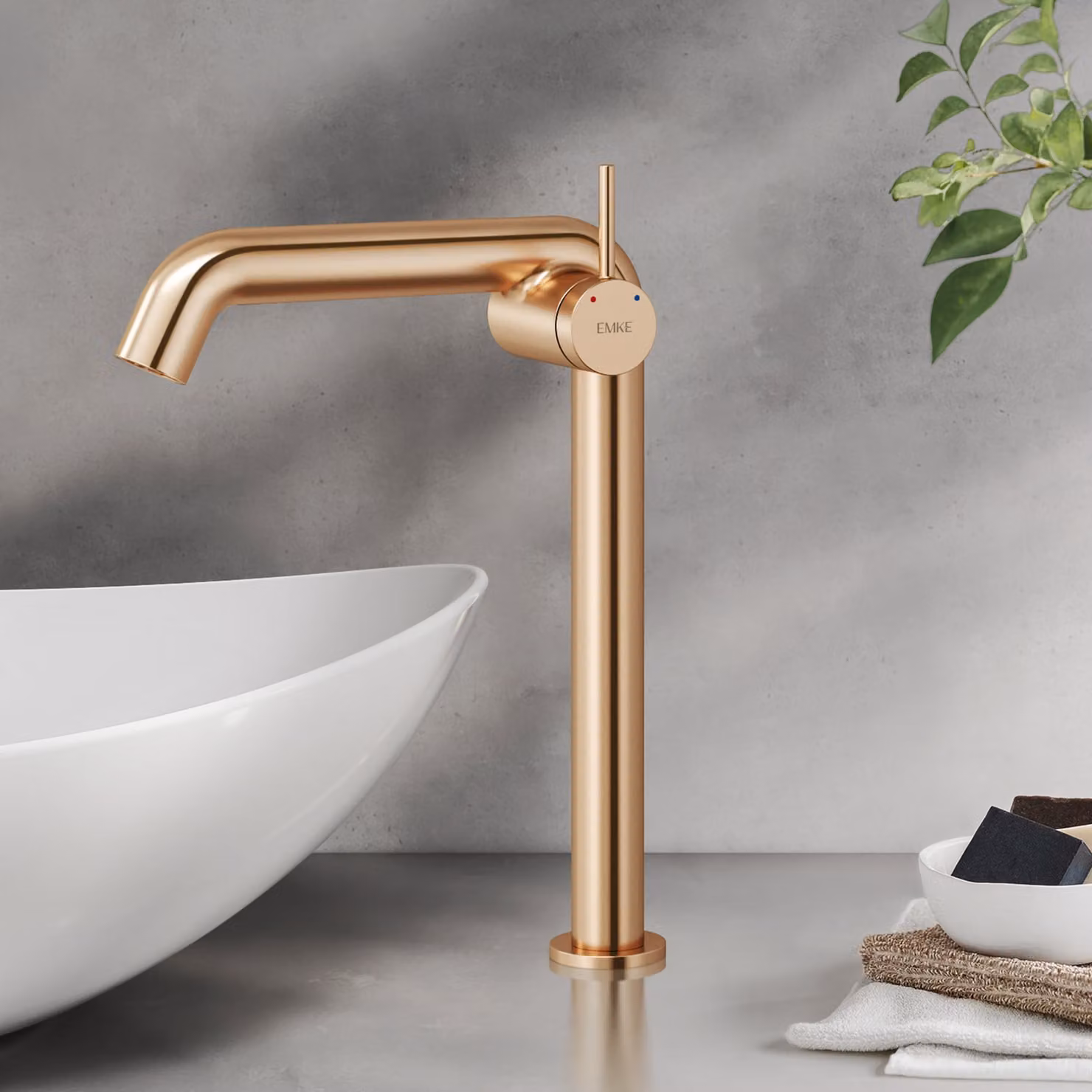EMKE Miscelatore monocomando per lavabo, Rubinetti da bagno 332x220x76 mm, Risparmio idrico, Protezione anticorrosione, Ottone senza piombo, Oro rosa