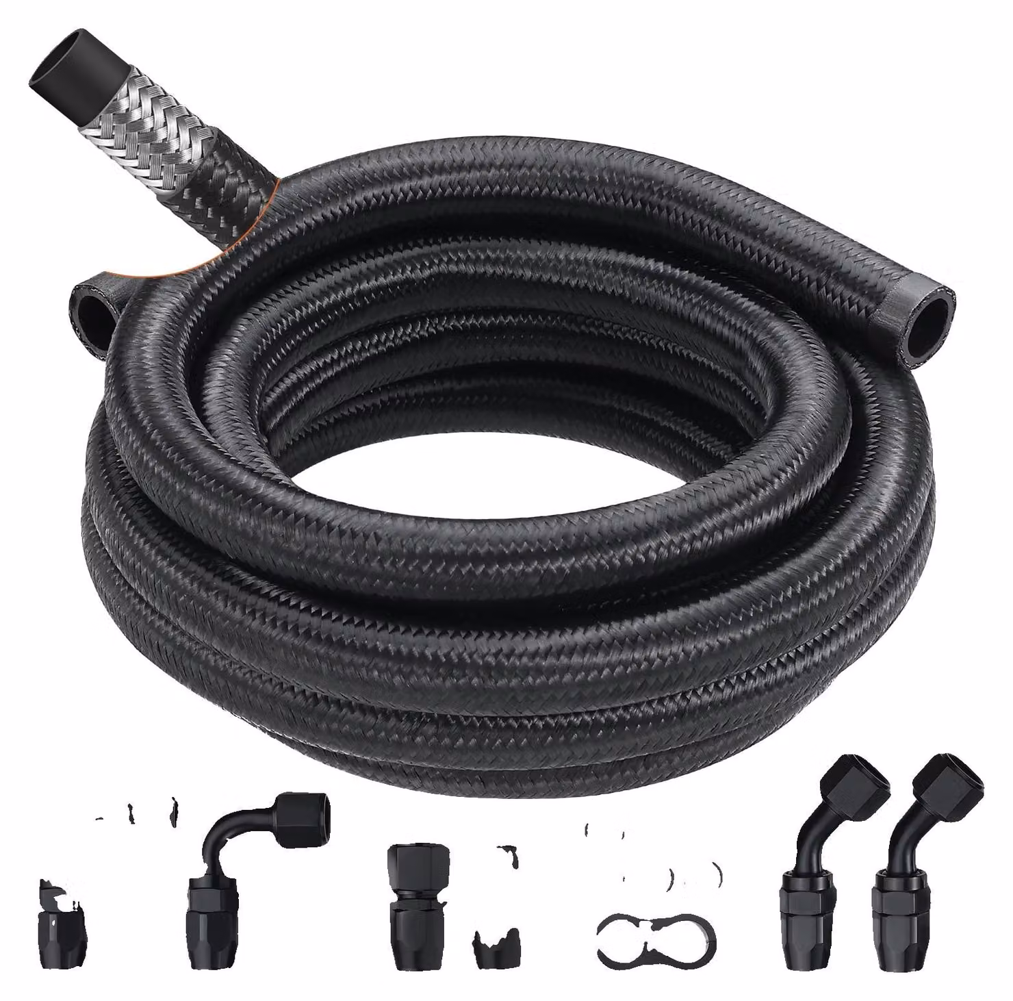 Set di tubazioni carburante VEVOR 10-AN, set di tubazioni carburante da 3048 mm, tubazioni carburante in treccia di nylon in acciaio inox da 13,97 mm, set di raccordi terminali per tubi olio/gas Set di adattatori girevoli da 7 pezzi