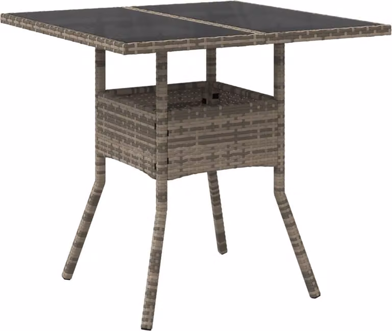 Tavolo da Giardino Piano in Vetro Grigio 80x80x75 cm Polyrattan