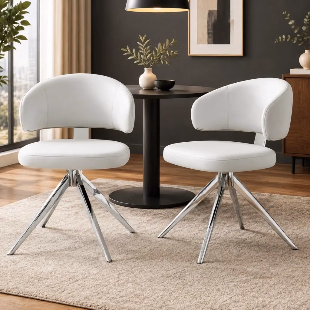Sedia girevole da ufficio MIVRAY con schienale imbottito in ecopelle grigio chiaro e gambe in metallo bianco – 2