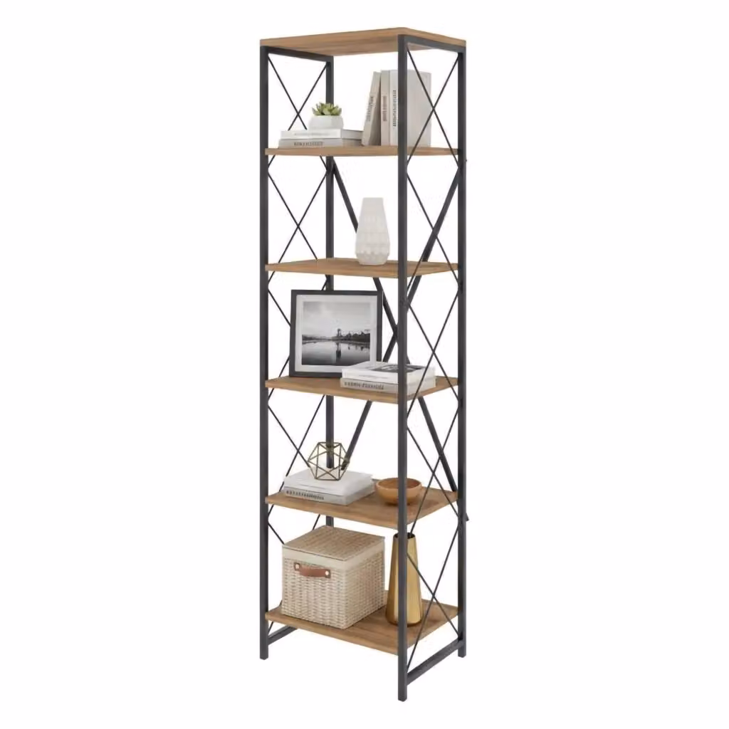 Libreria Yara DMORA, Scaffale Moderno per Soggiorno o Ufficio, Marrone e Nero, L: 50 cm, P: 30 cm, H: 180 cm – 2