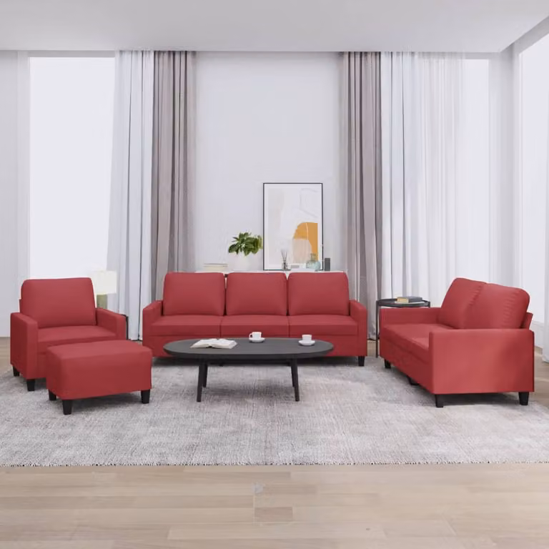 Maison Exclusive - Set divano 4 pezzi con cuscini in ecopelle color bordeaux