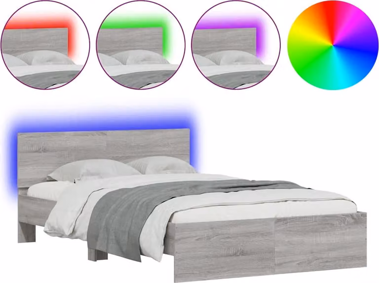 Giroletto con Testiera e LED Grigio Sonoma 140x190 cm