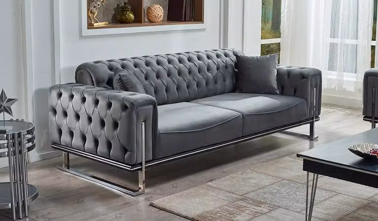 Grau Sofa 3 Sitzer Wohnzimmer Chesterfield Luxus Polstermöbel Dreisitzer Couch