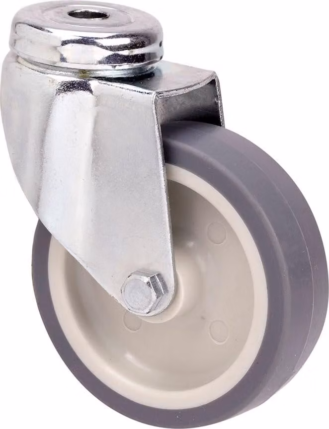 Ruota orientabile in gomma con asse liscio e foro, grigia, portata massima 60 kg, ø 8 cm