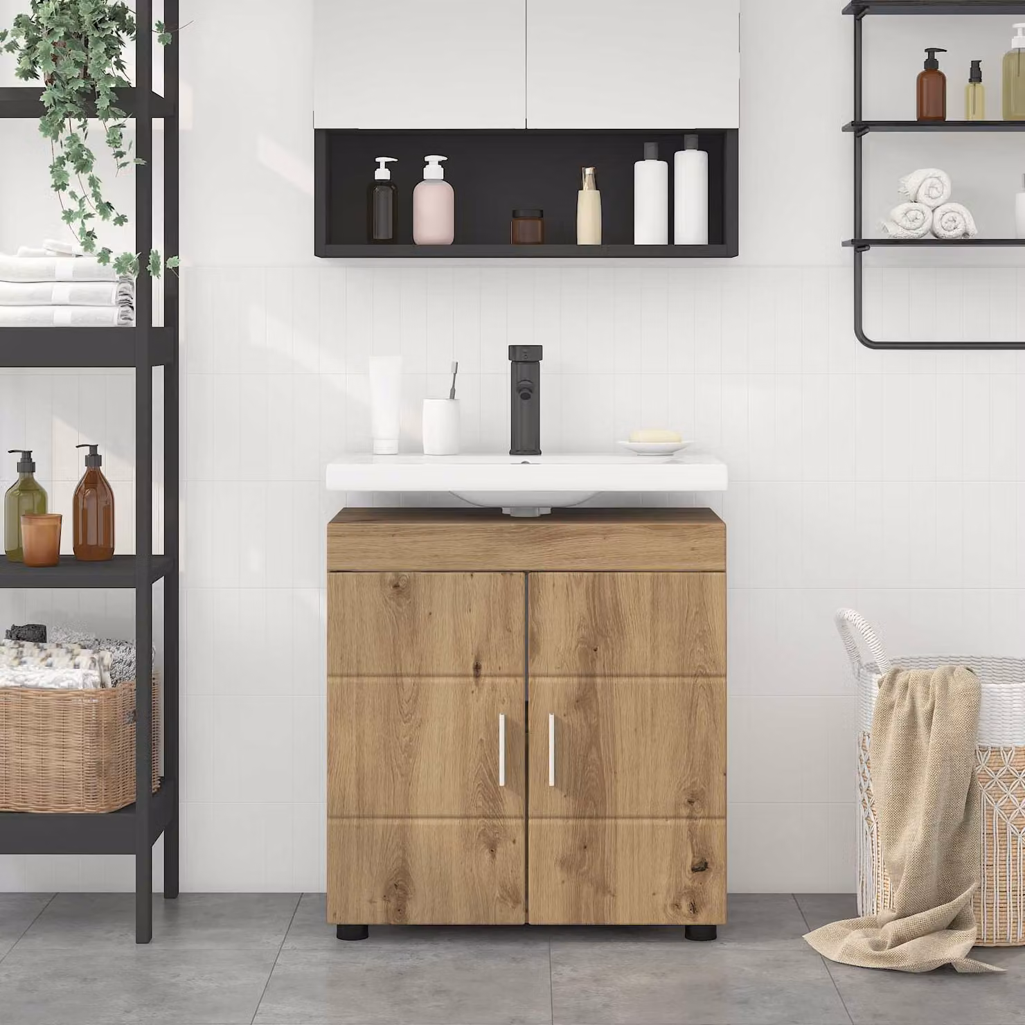 Set di armadi da bagno vidaXL TULUM in legno Rovere marrone L: 60 cm, P: 34 cm, H: 63 cm