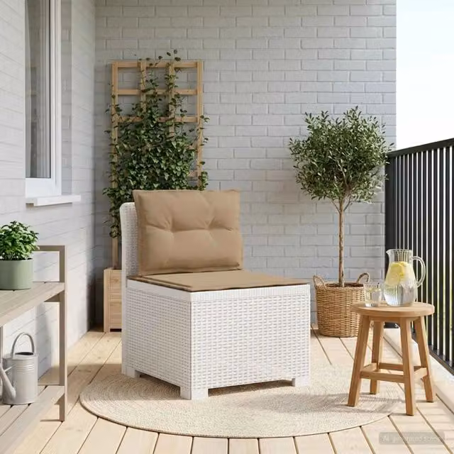 Divano da esterno a 1 posto con cuscini in aspetto rattan bianco per giardino e terrazzo – 1