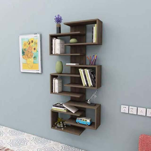 Libreria Moderna DMORA Biblioteca Trenzano con 11 Ripiani, Marrone, L: 75 cm, P: 21 cm, H: 161 cm