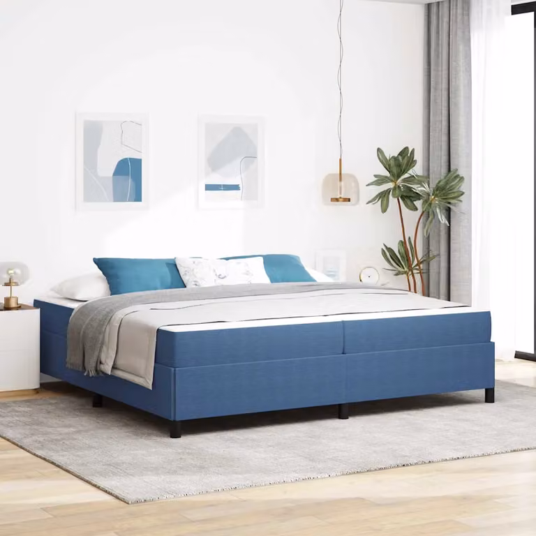 Struttura letto con materasso vidaXL in tessuto blu e bianco, L/P/H: 200 x 200 x 280 cm