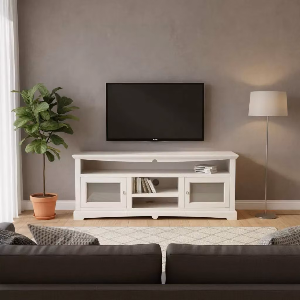 Mobile porta TV Goccia Mobili 2G in legno e vetro color bianco avorio con finitura lacquered stile rustico L: 170 cm, P: 46 cm, H: 69 cm – 2