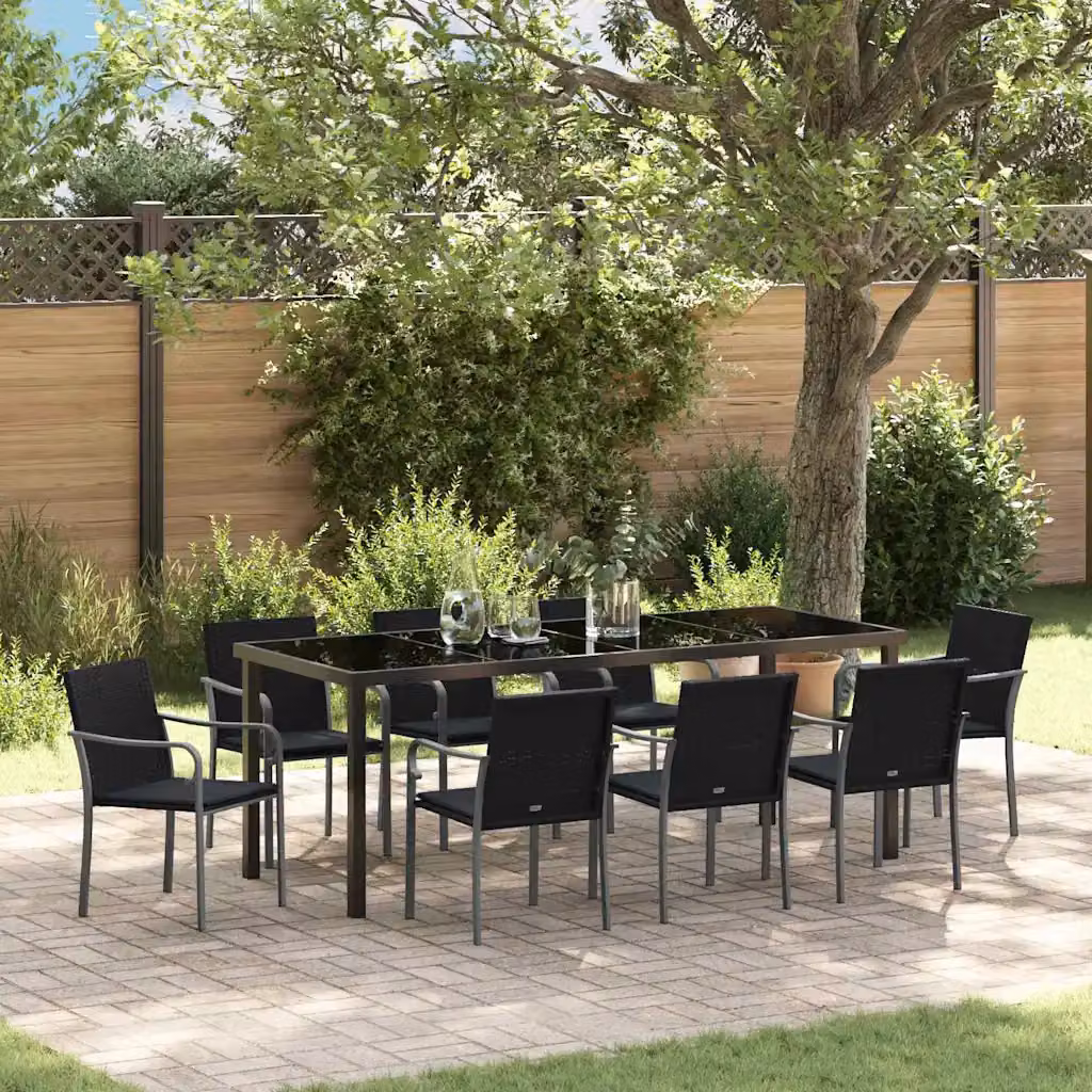 Set da pranzo per giardino vidaXL in 9 pezzi in rattan nero e grigio