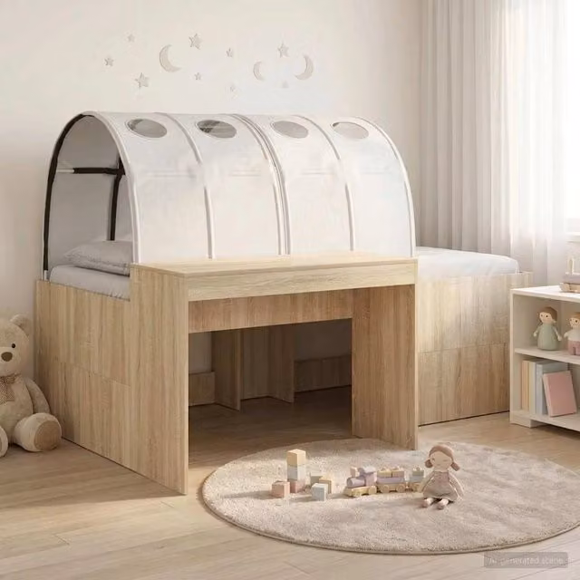Letto alto singolo per bambini vidaXL con scrivania e cassetti in legno ingegnerizzato L/P/H: 193 x 120 x 133,5 cm