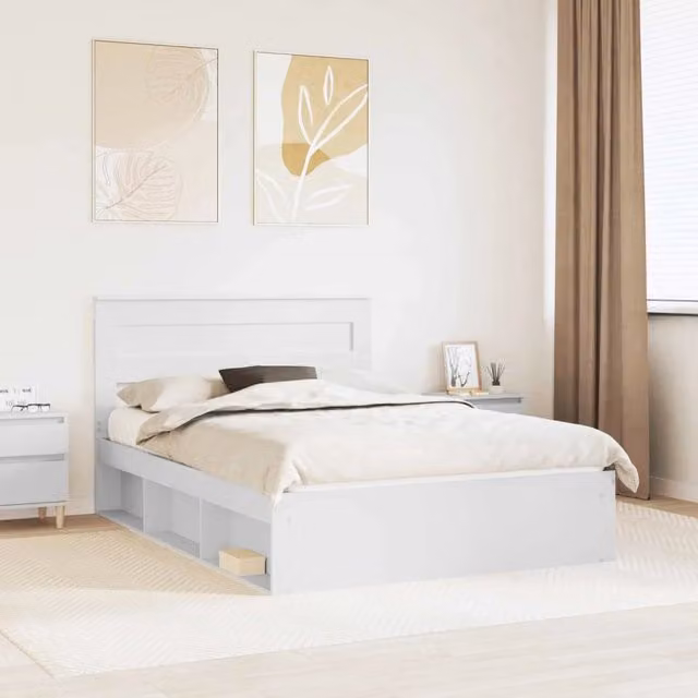 Struttura letto moderno vidaXL in pino massello bianco L/P/H: 200 x 160 x 163 cm