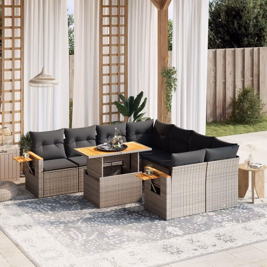 Maison Exclusive - Set Divano da Giardino 9 pz con Cuscini Grigio in Polyrattan