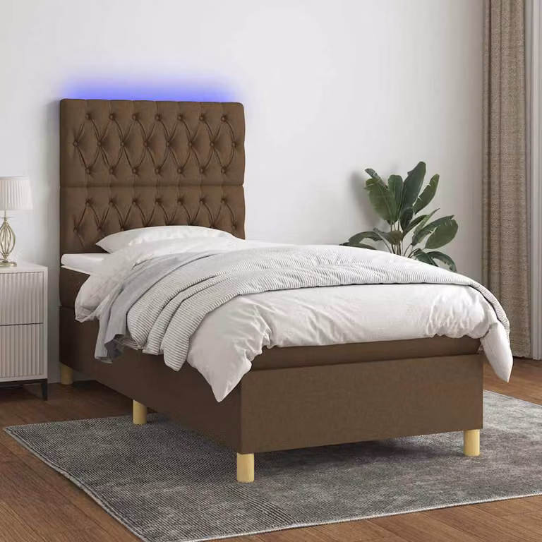 Letto a molle con materasso e illuminazione LED vidaXL in tessuto marrone scuro L/P/H: 190 x 90 x 128 cm