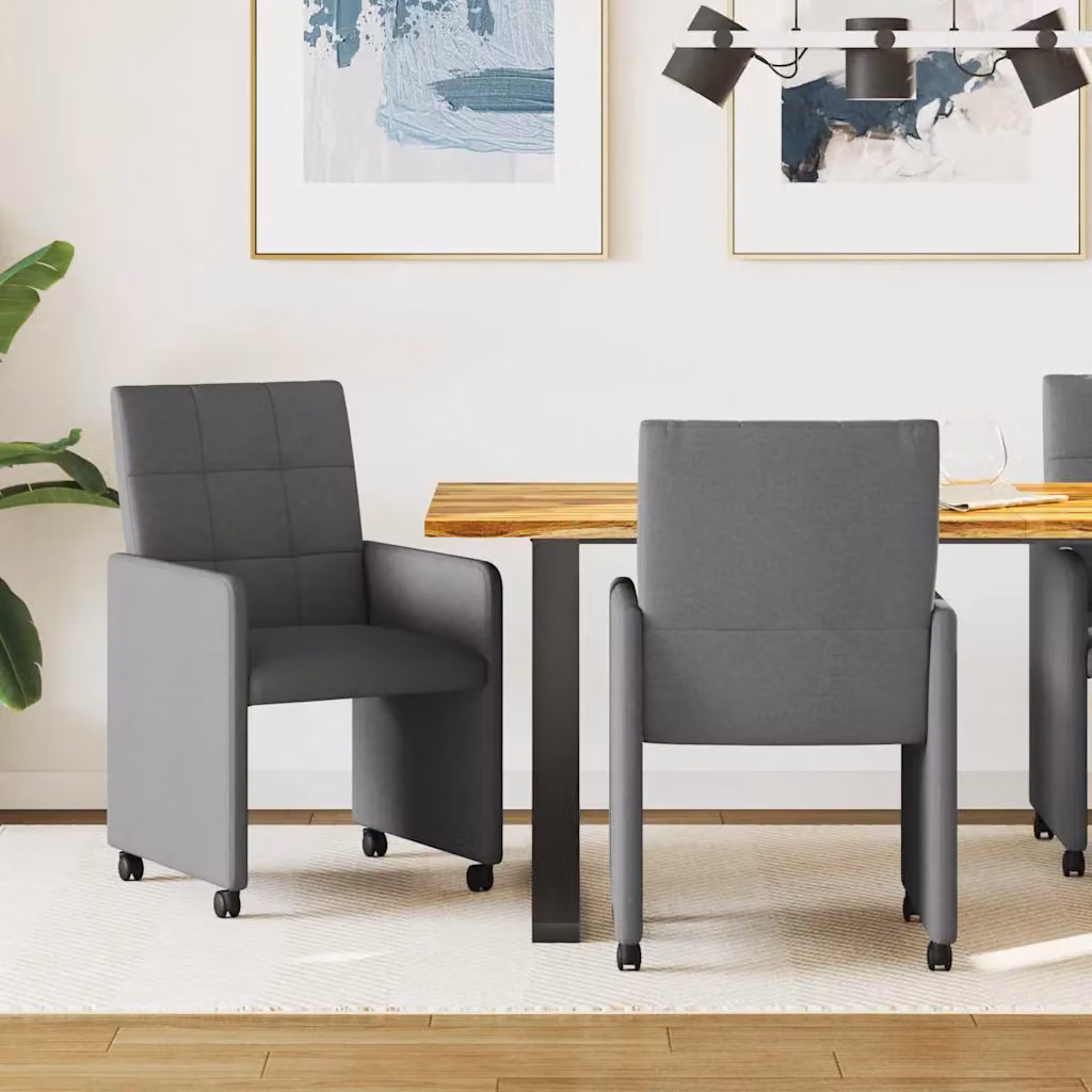 Set di 2 sedie da pranzo vidaXL con ruote e braccioli in tessuto grigio scuro, L: 58 cm, P: 65 cm, H: 94 cm – 1
