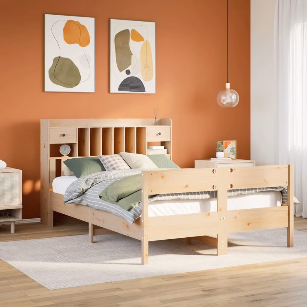 Letto Libreria vidaXL in Legno di Pino Rustico con Scaffali e Cassetti, Senza Materasso