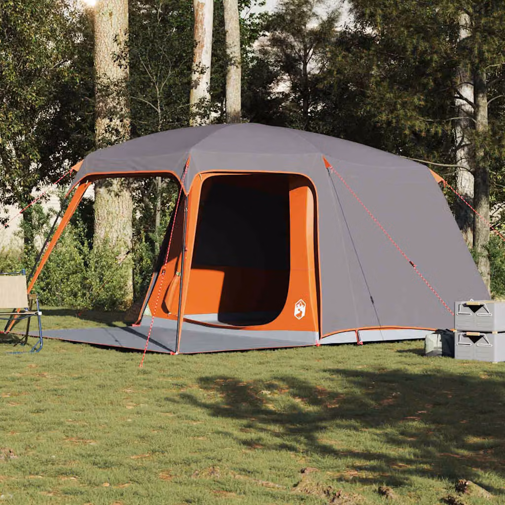 vidaXL Tenda da Campeggio con Portico per 5 Persone Grigio e Arancione