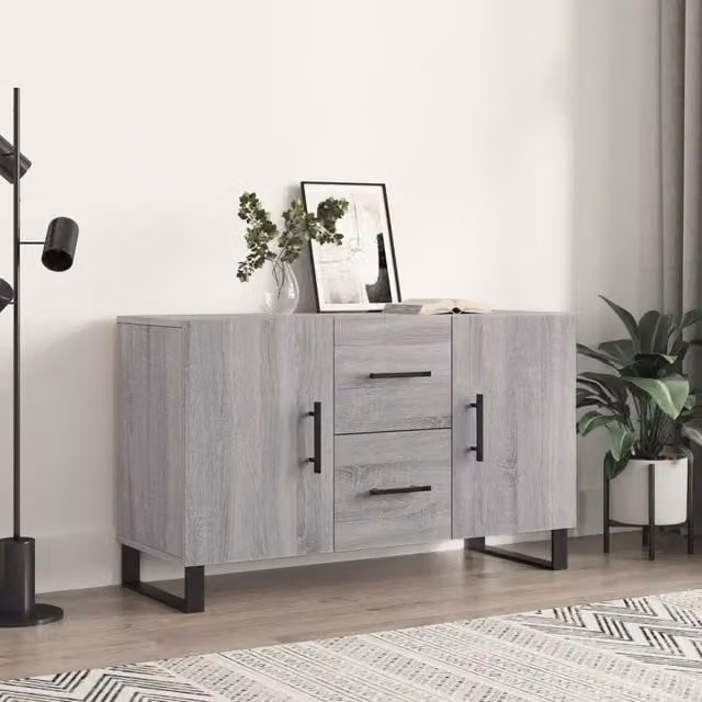 Credenza moderna vidaXL in legno e metallo grigio, sospesa, L: 100 cm, P: 36 cm, H: 60 cm – 1