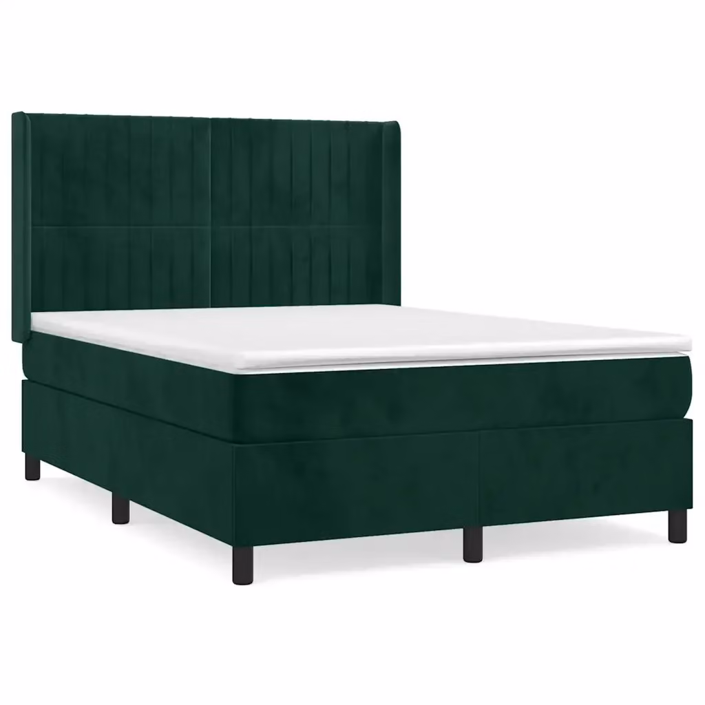 Letto Ibrido vidaXL con Struttura in Legno di Larice e Rivestimento in Velluto Verde Scuro e Bianco L/P/H: 140 x 190 x 128 cm – 2