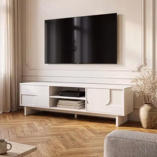 Mobile Porta TV Katanshumn en.casa Bianco con 2 Ante L: 150 cm, P: 39 cm, H: 45 cm – 1