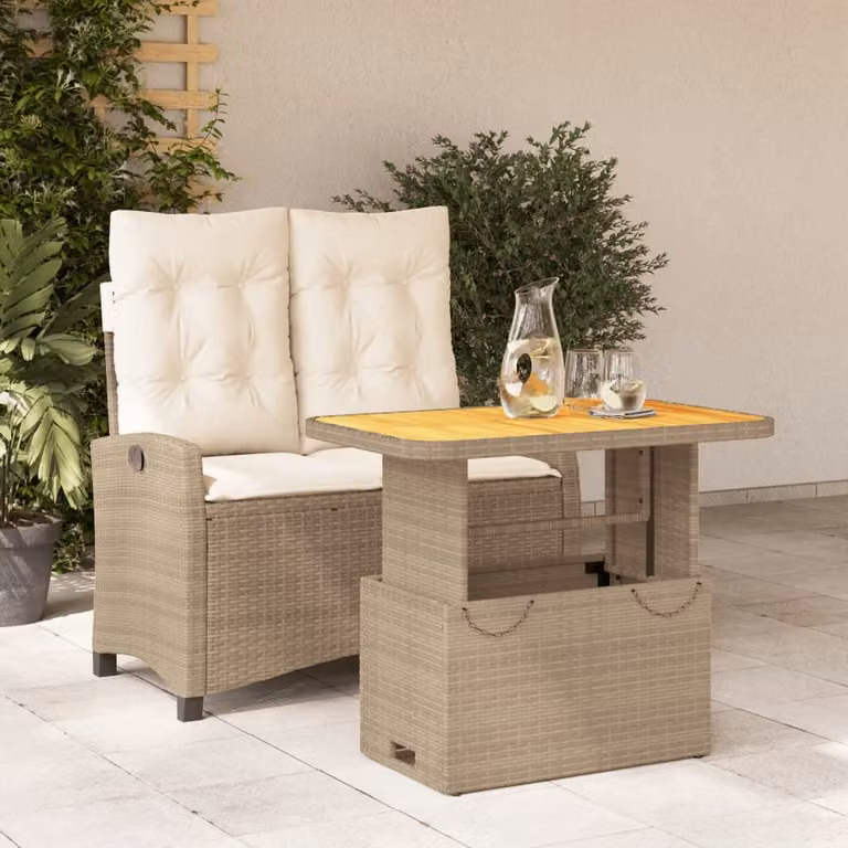 Maison Exclusive - Set da Pranzo da Giardino 2 pz con Cuscini Beige in Polyrattan