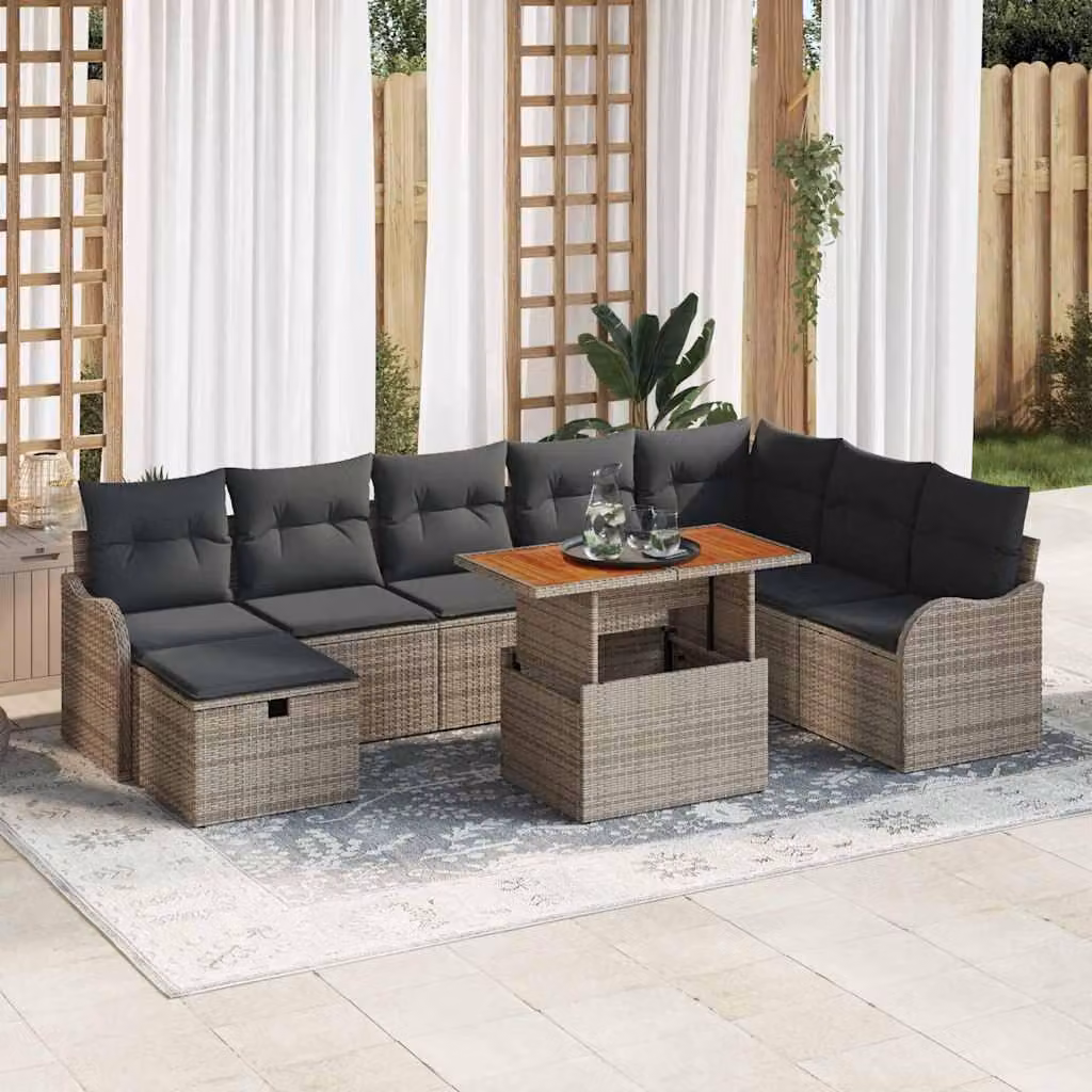 Maison Exclusive - Set da giardino con divano, 9 pezzi, grigio, rattan sintetico