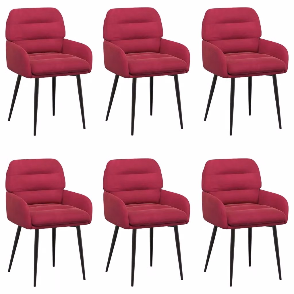 Set di 6 sedie da pranzo moderne vidaXL in velluto rosso con struttura in metallo per cucina e sala da pranzo L/P/H: 59 x 59,5 x 90 cm – 2