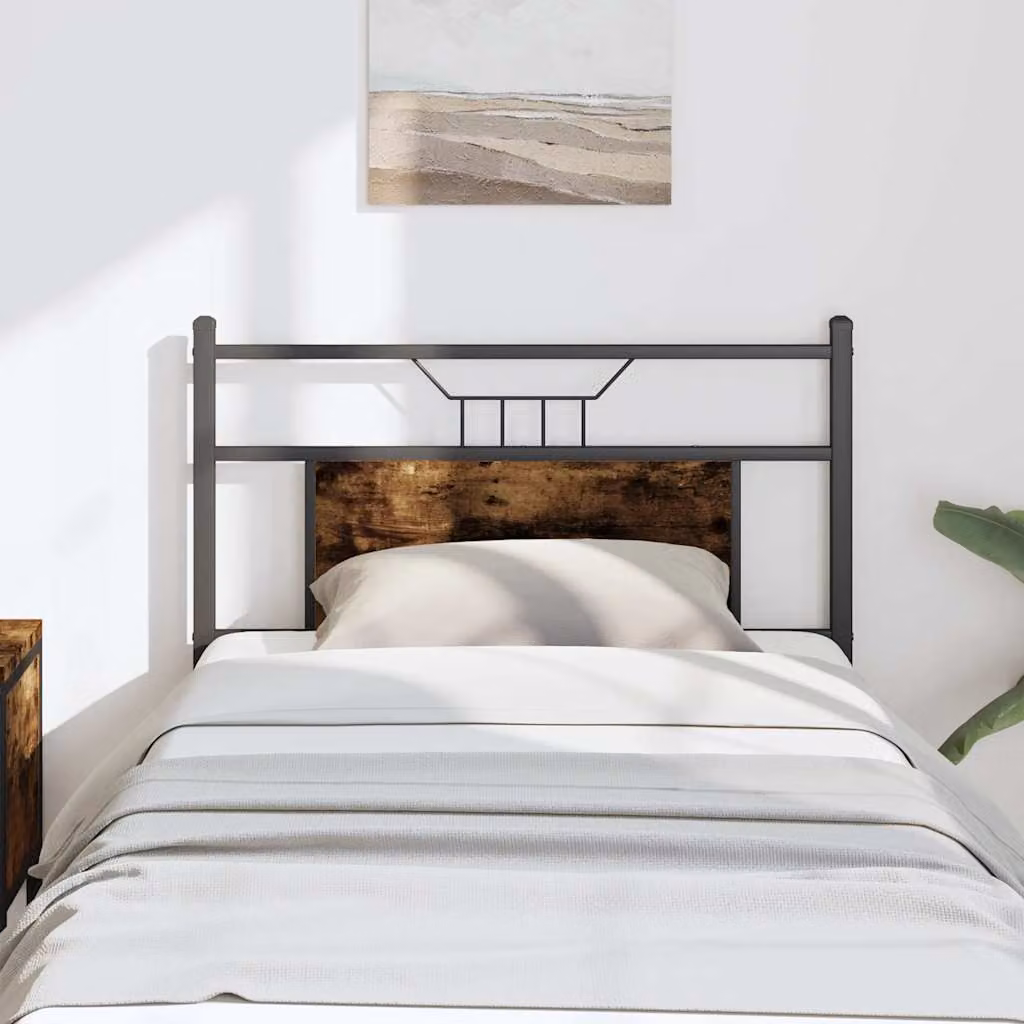 Testiera di ricambio vidaXL in stile industriale in legno multistrato e acciaio, colore rovere fumo, 80 x 190 cm