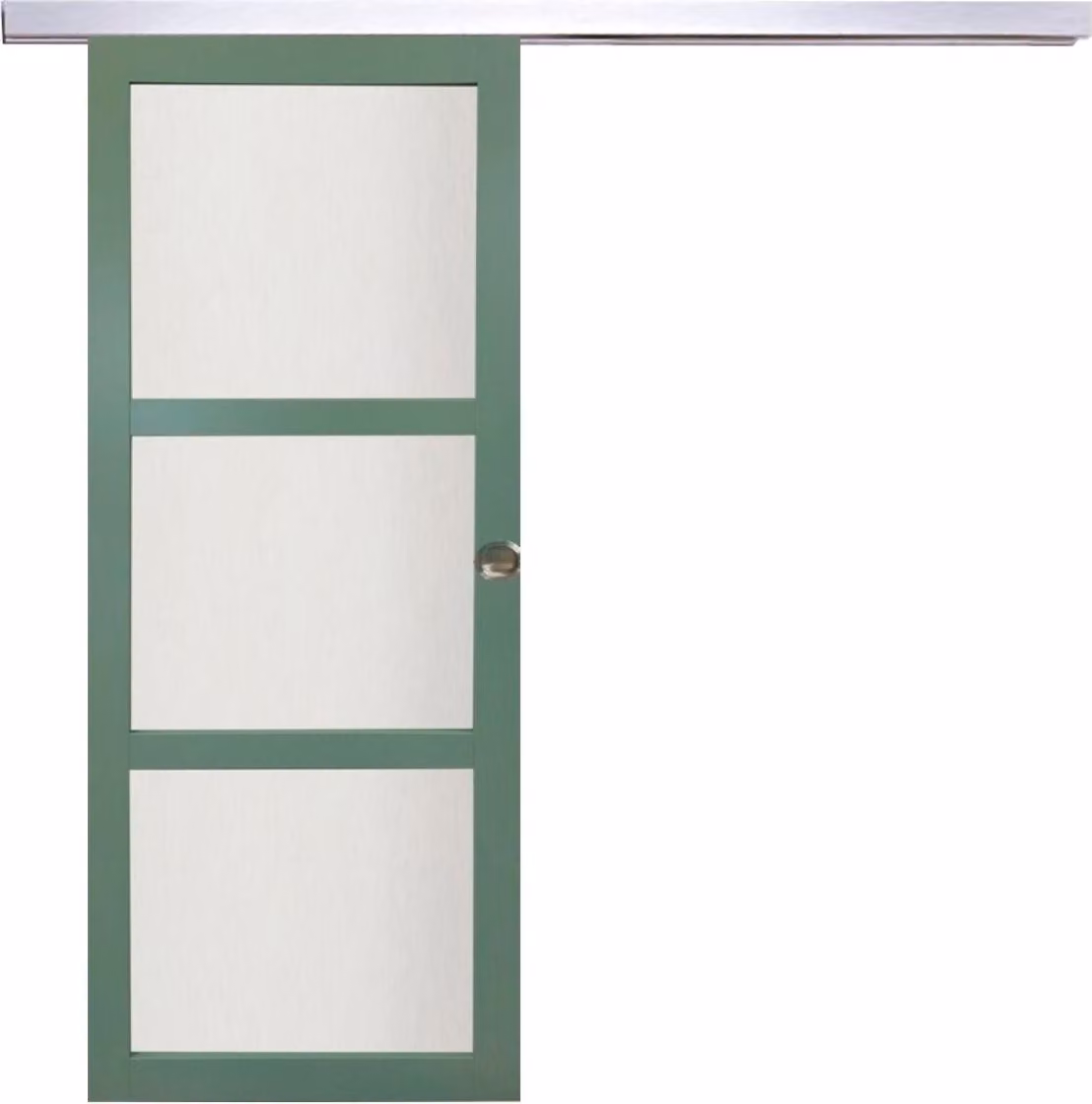 Porta scorrevole verde chiaro con vetro H204 x L83 cm, binario in alluminio, gusci GD MENUISERIES