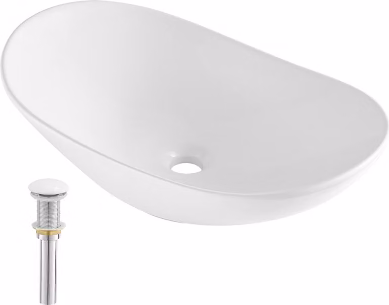 Lavabo moderno ovale in Vetroceramica - Lavabo da appoggio per bagno 592x361x158 mm - Design di alta qualità - Ideale per bagni e WC ospiti