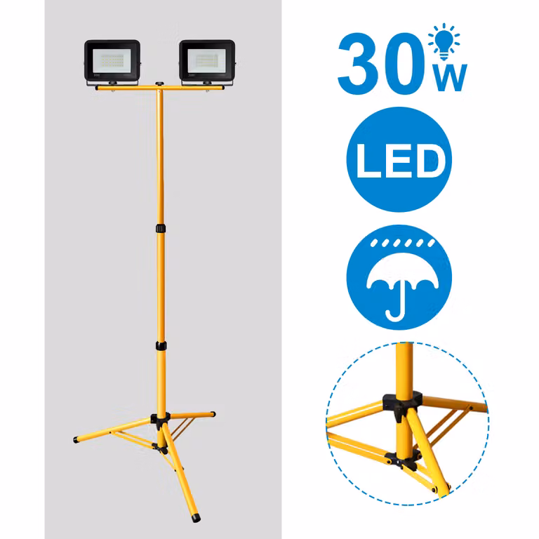 Jopassy Proiettore a LED con treppiede proiettore da costruzione per esterni IP66 proiettore per giardino cortile cortile 2X30W bianco freddo