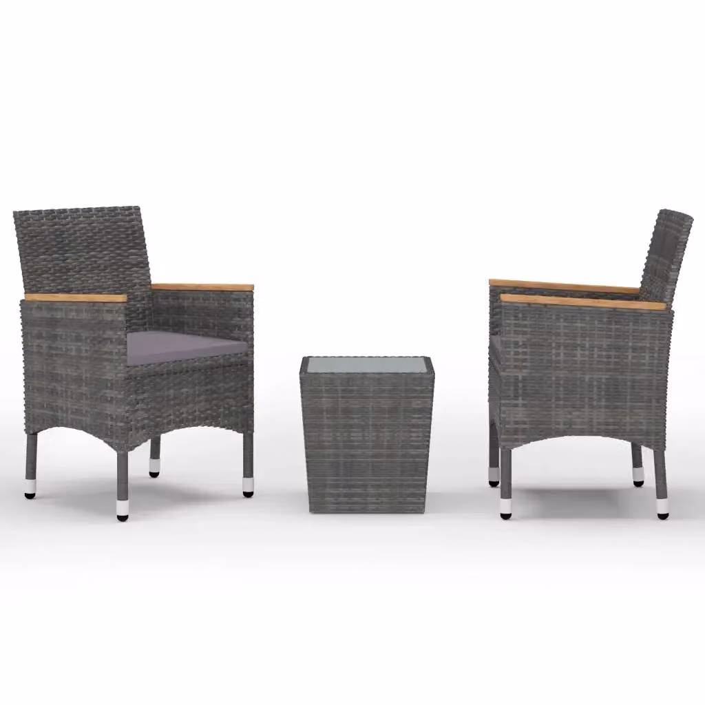Set Bistrot da Giardino vidaXL in Polyrattan e Legno di Acacia con Vetro Temperato Grigio – 2