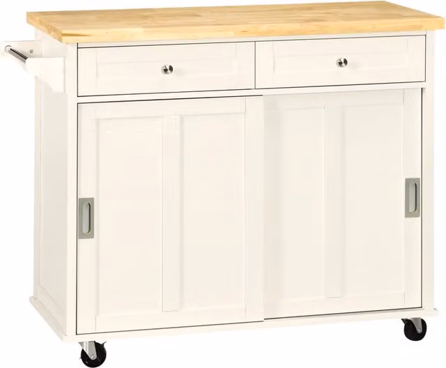 Isola per Cucina per Utensili e Accessori con Cassetti, Armadietto e Portasciugamani, 110x49.5x89.5 cm, Bianco