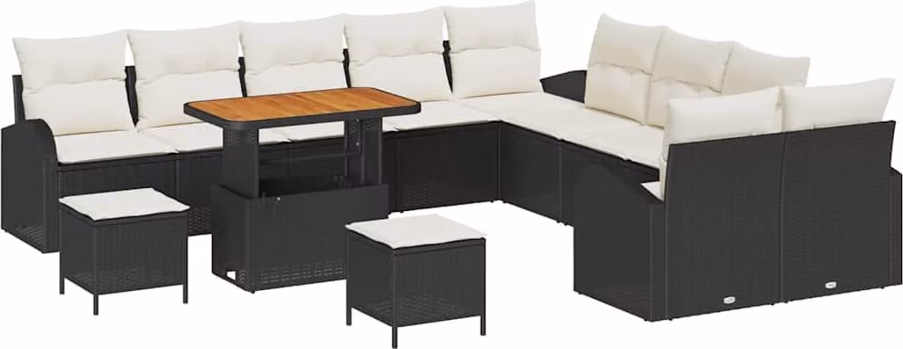 Set Divano da Giardino con cuscino 13 pcs Nero polyrattan