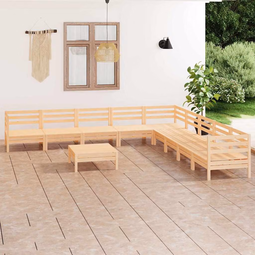 vidaXL Set Salotto da Giardino a L in Legno di Pino con 10 Pezzi, Marrone e Beige